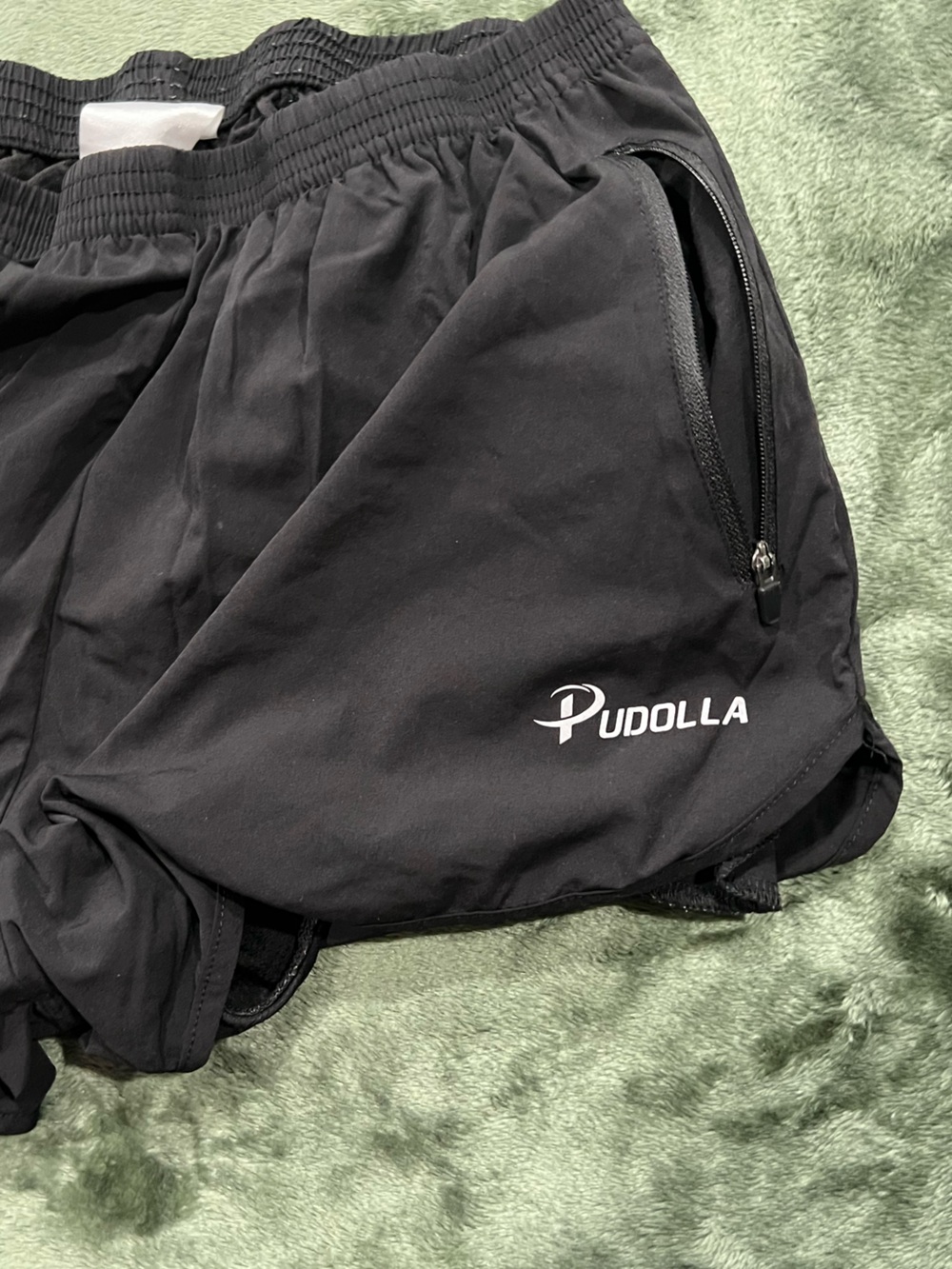 Pudolla Men's Black Athletic Running Shorts with Zipper Pocket